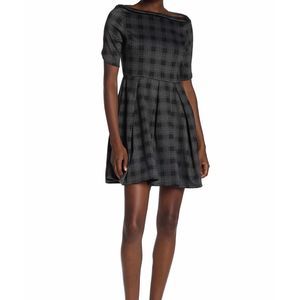 Nordstrom Vanity Room Plaid Boatneck Fit&Flare